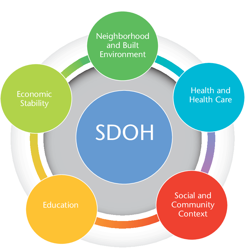 social determinants of health graphic with circles for each component.
